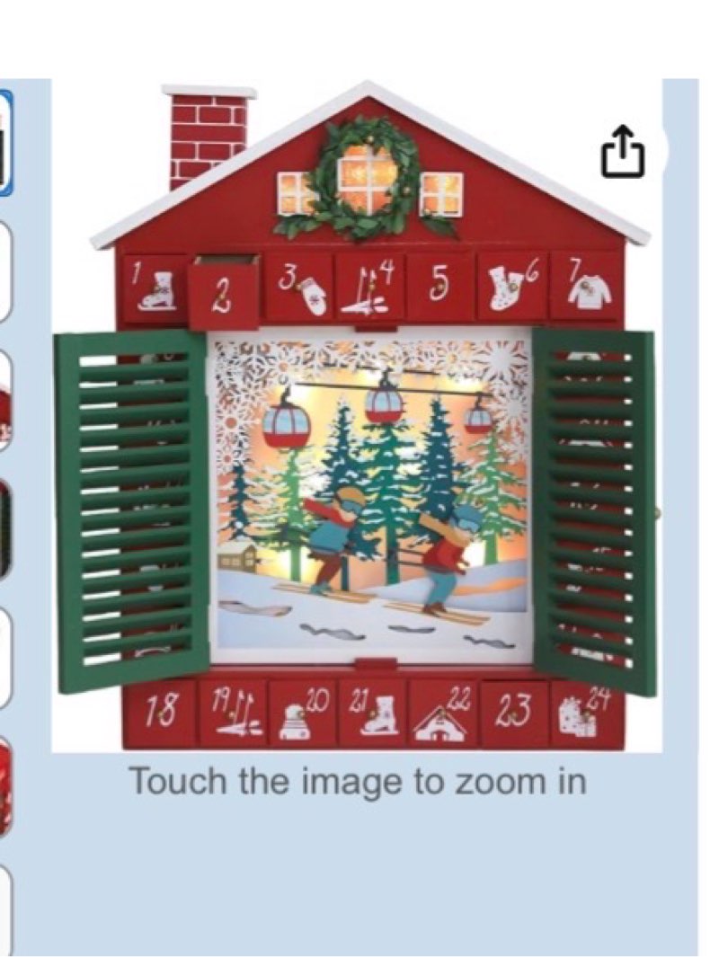                     3+  PE Wooden Christmas Advent Calendar with LED Lights – 24 Countdown Drawers and Ski-Themed, Light-Up Chalet Design, Battery Operated, 15.1"x2.4"x18.3" Touch the image to zoom in PE Wooden Christmas Advent Calendar with LED Lights – 24 Countdown Drawers and Ski-Themed, Light-Up Chalet Design, Battery Operated, 15.1"x2.4"x18.3