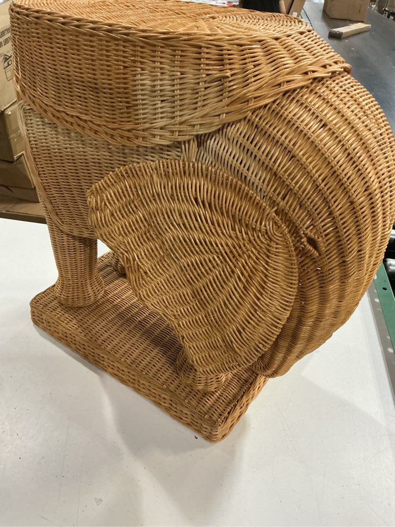 Condition photo showing New/Like New for bali & pari elissa bohemian light honey rattan elephant end table
