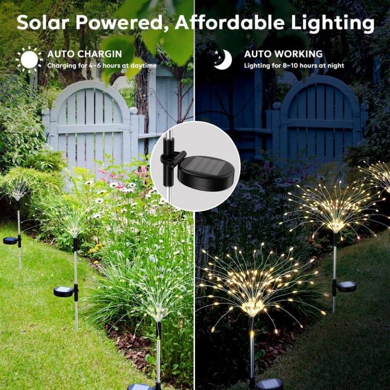 solar lights outdoor decorative, solar garden lights, 4 pack firework stake lights for garden decor, unique gifts for women, gifts for grandma, warm white - 120 led