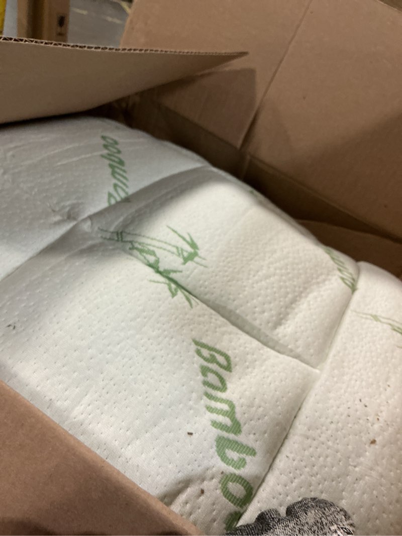 Condition photo showing As Is for olanly full mattress topper – viscose made from bamboo, cooling soft full pillow top mattress pad for back pain relief, plush down alternative fill bed topper with elastic deep pocket, white white full