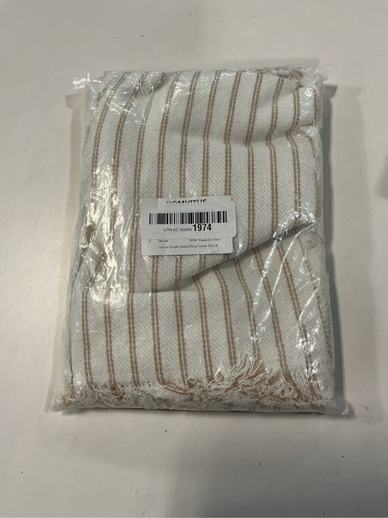 Condition photo showing New/Like New for YEENAASY Throw Pillow Covers 12x20 Set of 2 Striped Fringe Pillow Cover Farmhouse Cushion Covers with Tassel Neutral Boho Pillows Decorative Square Pillowcase for Couch Sofa Bed, Khaki Khaki 20" x 12" (Pack of 2)