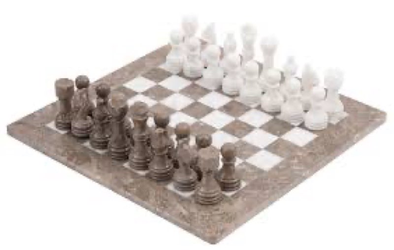 15 Inch Marble Chess with 32 Pieces, Packed in Rexine Box (Grey White)