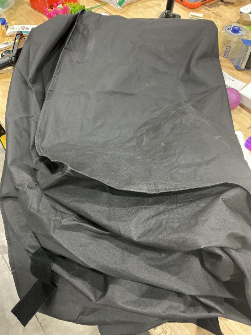 Condition photo showing As Is for grill cover, outdoor heavy duty waterproof barbecue gas cover, uv & fade resistant, all weather protection compatible for weber charbroil nexgrill kenmore grills and more, black