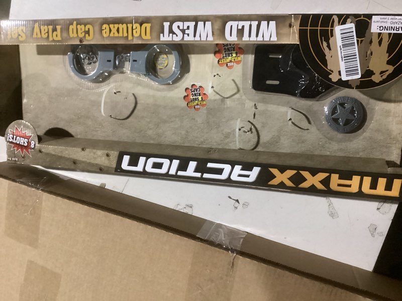 Condition photo showing As Is for maxx action wild west cap play gun toy blaster play set – 6 piece western toys for kids | cowboy sheriff cap blaster with handcuffs | ring caps sold separately