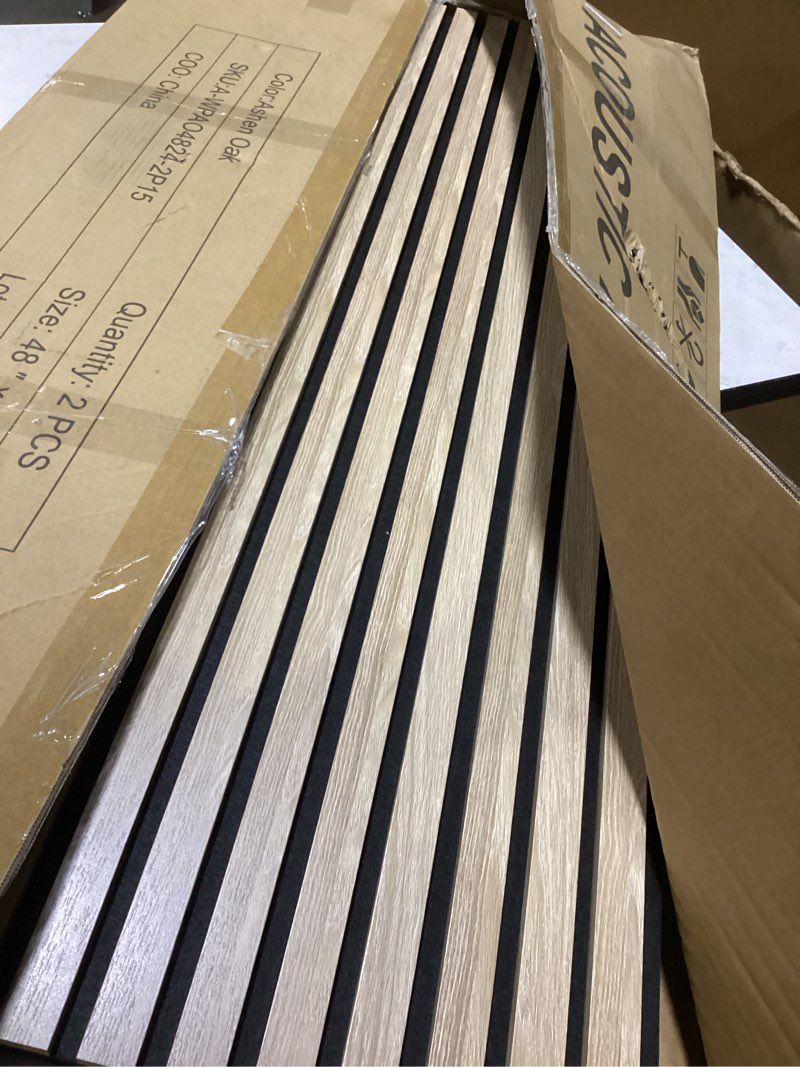 Condition photo showing Good Condition for 2-pack acoustic wood slat panels - soundproof wall paneling for interior decor 48” x 24”