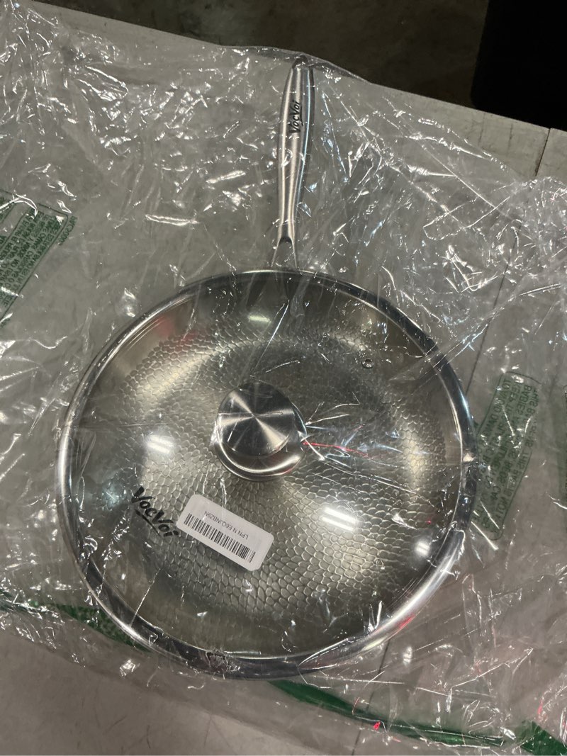 Condition photo showing As Is for titanium pans for cooking with lid,12" uncoated hammered titanium pro non stick pan, pfas free cookware, butter warmer, induction & oven-safe 1x 12inlid