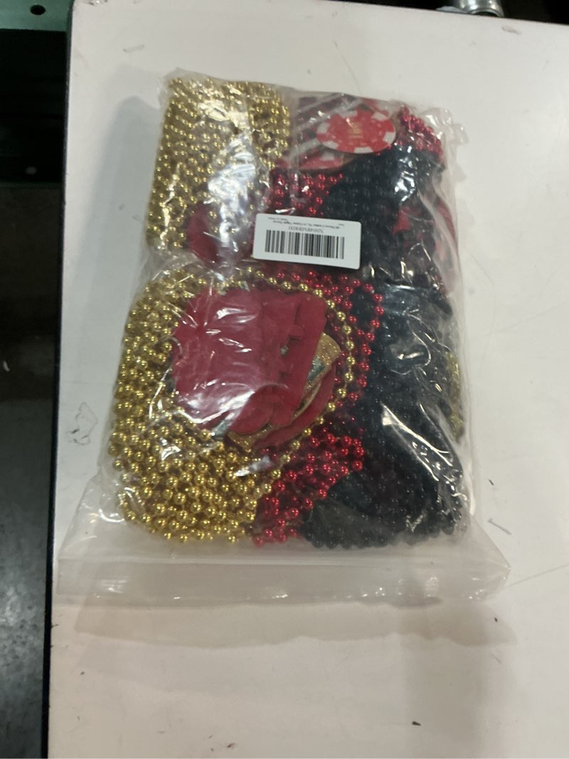 Condition photo showing New/Like New for 48 Pieces Casino Night Party Necklaces with Dice & Poker Chip Charms, Themed Decor for Vegas Parties, Game Night Favors in Gold Red and Black