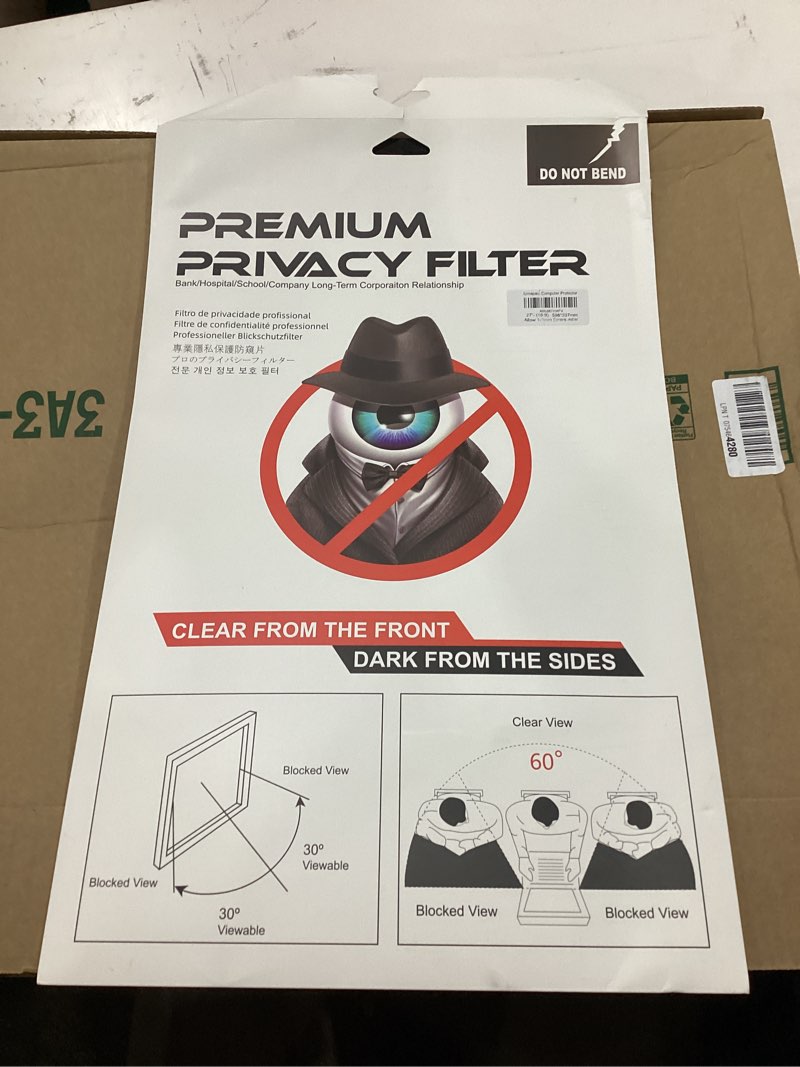 Condition photo showing Good Condition for computer privacy screen filter for 27 inch 16:9 widescreen monitor, anti-spy/anti glare protector office accessories - wxh: 23 9/16" x 13 1/4" (598mm x 337mm) (not for 27" 16:10) 27 inch 16:9 - wxh: 23 9/16" x 13 1/4"