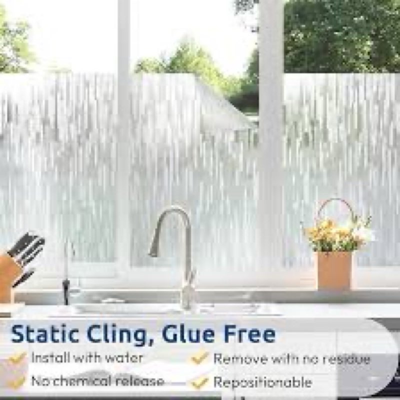 rabbitgoo Frosted Glass Window Privacy Film, No Glue, Anti-Glare Heat Blocking, Easy to Install, Ren