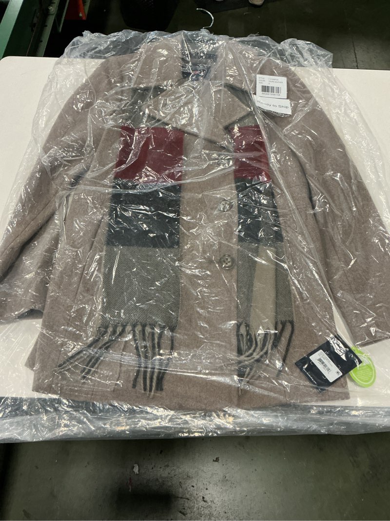 London Fog Women's Double Breasted Peacoat with Scarf, Taupe Heather, Small