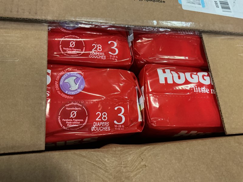 Condition photo showing New/Like New for (( Size 3 ))HuggiesDiapers, Little Movers Baby Diapers, 16-28 lbs), 168 Count (6 Packs of 28), Packaging May Vary