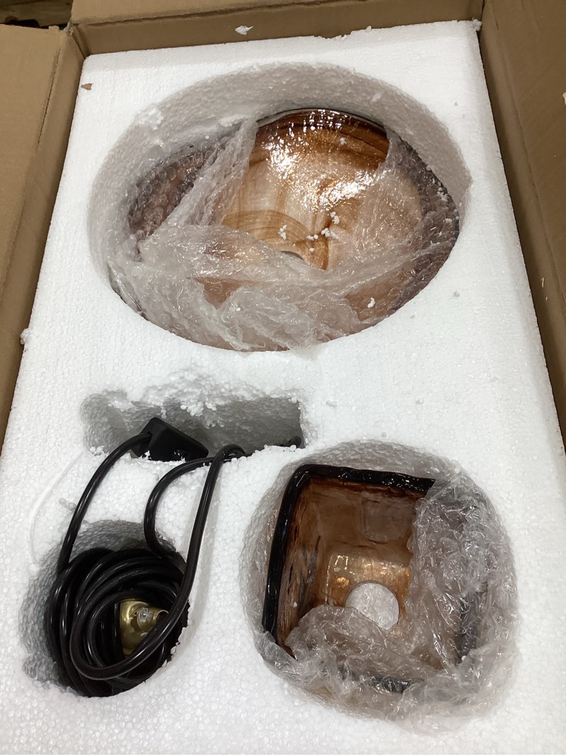 Condition photo showing Good Condition for jowjut plug in pendant light for ceiling, mid century hanging light amber glass shade 14.75ft hanging light with plug in cord vintage single small pendant lights for kitchen island living room brown + wide volume
