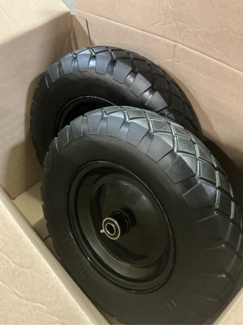 Condition photo showing Good Condition for upgraded 16" flat free wheelbarrow wheels and tires, 4.80/4.00-8 solid tires with 5/8" & 3/4" bearings,14"-16" universal fit wheelbarrow wheels for wheelbarrows/garden trailer 2 black+black