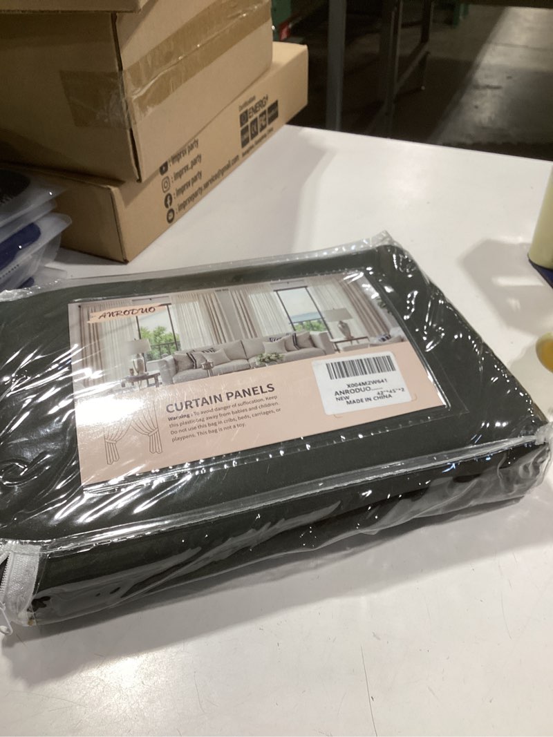 Condition photo showing New/Like New for ANRODUO Rod Pocket and Back Tab Pleated Blackout Curtains with Hooks, Rings, Grey Curtains 45 Inches Long 2 Panels, Thermal Insulated Room Darkening Living Room Bedroom Curtain, 42x45 Inches 42"W x 45"L (Pack of 2) Grey