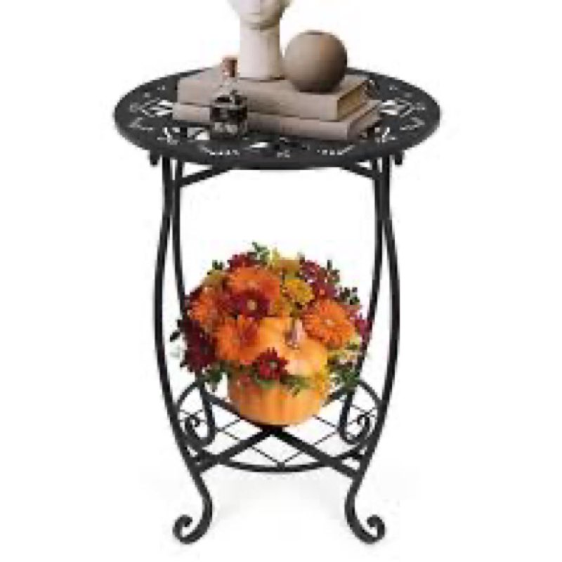 Metal Side Table, 18inch Round Side End Table, Outdoor Side Table Patio Bistro Table, Weather Resist