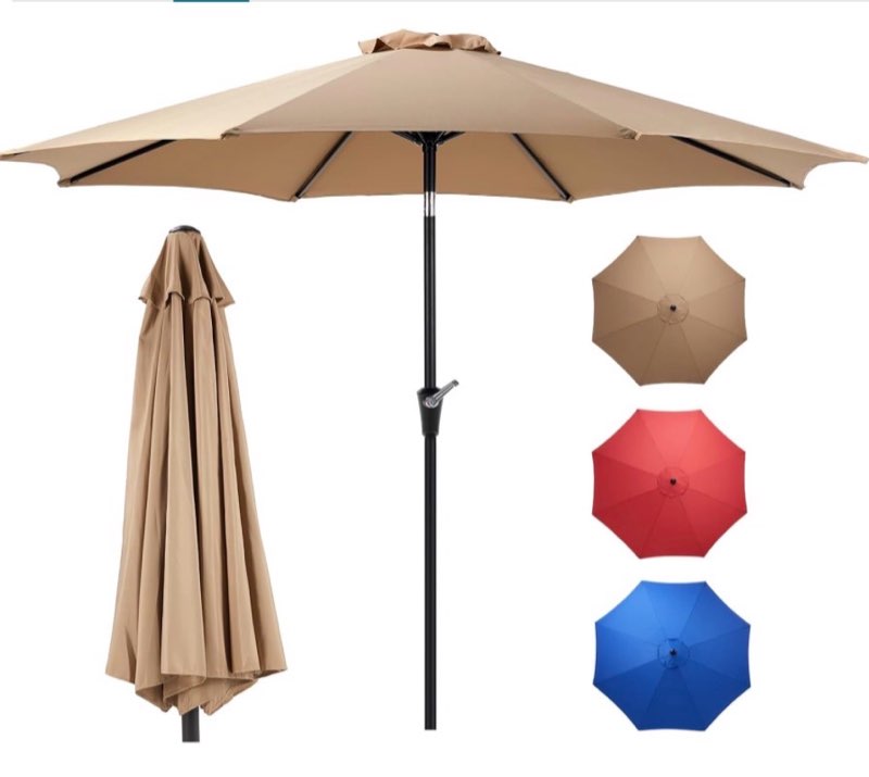 olixis 7.5ft patio umbrella with tilt and crank button & 8 sturdy ribs waterproof, patio table umbre