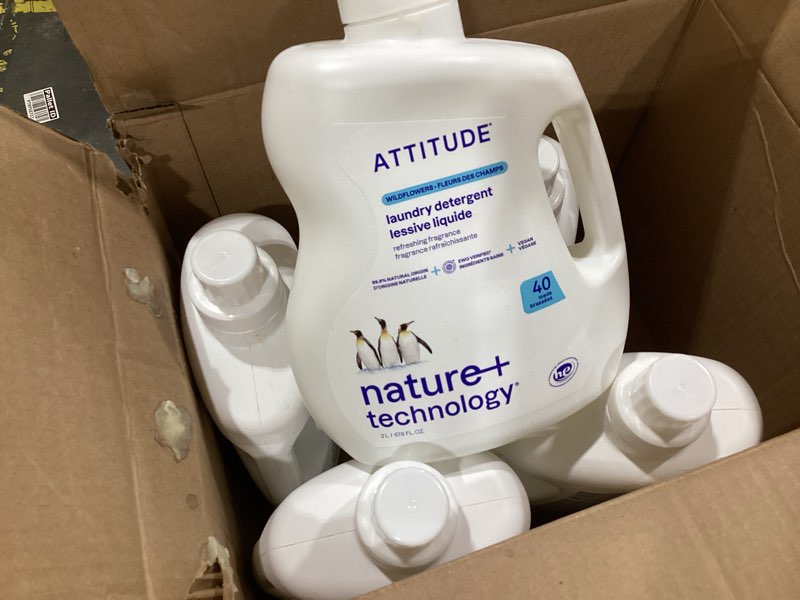 Condition photo showing As Is for attitude liquid laundry detergent, ewg verified, he compatible, plant-based & vegan, natural laundry soap, wildflowers scent, 40 loads, 67.6 fl oz wildflower 67.6 fl oz (pack of 6)