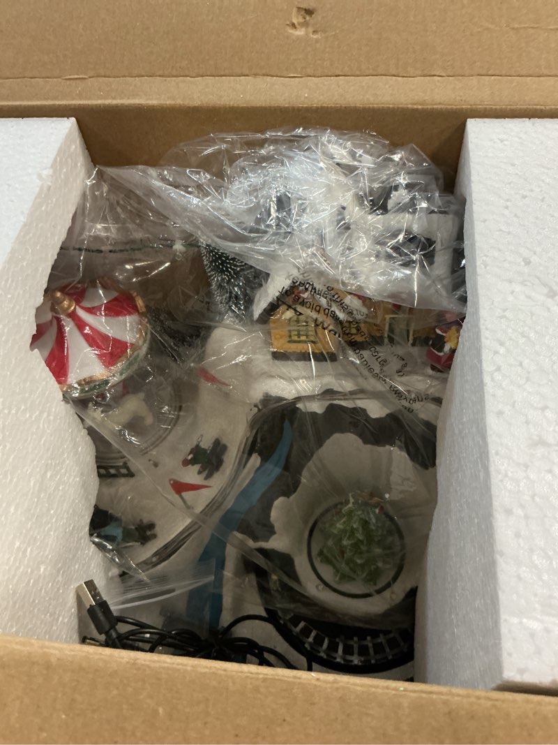 Condition photo showing New/Like New for Bshine Christmas Village Houses Musical Christmas Village Building with Santa Claus&Moving Train Battery Operate Polyresin Figurines with LED Lights for Indoor Christmas Decor 7.5x9" Santa Claus