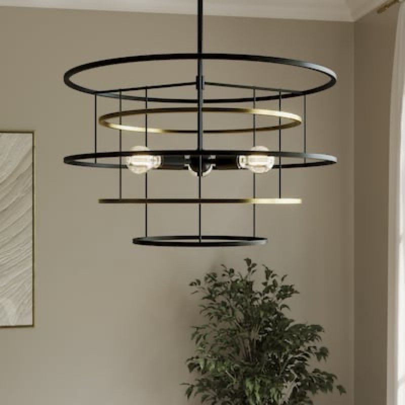 origin 21 lenox 3 -light matte black and vintage brass modern/contemporary cage geometri