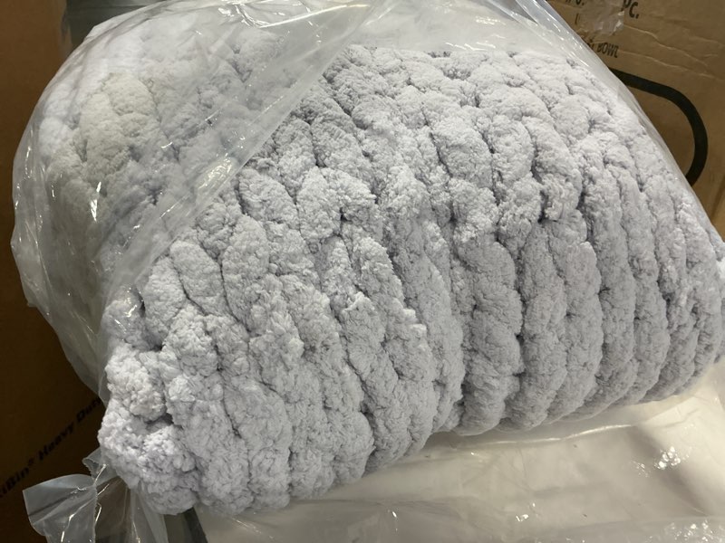Condition photo showing As Is for comtest chunky knit blanket handmade soft throw blanket cozy and warm cable knit blanket for sofa ?home decor, light gray 40x80 in?three seater sofa/twin size?