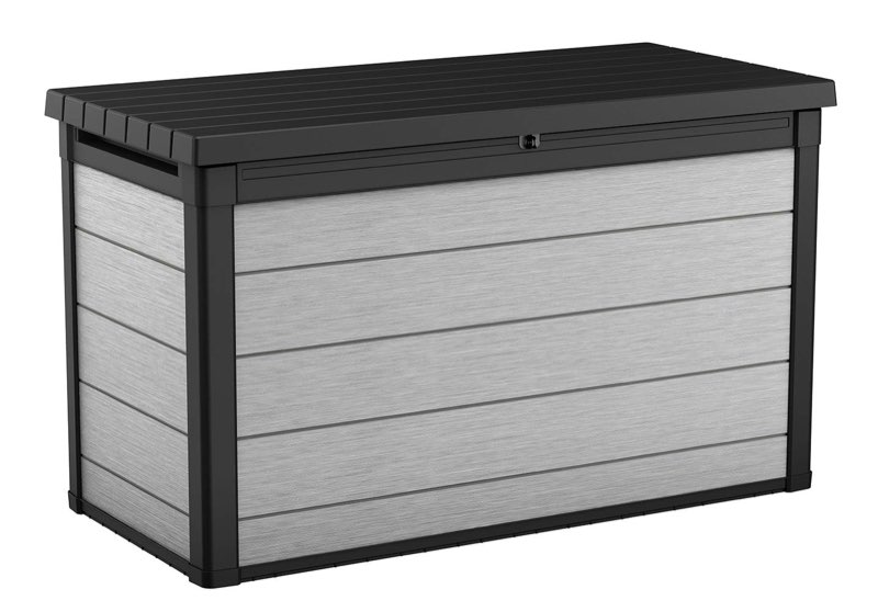 keter denali 200 gallon resin large deck box with double wall 20mm panels - paintable and drillable-