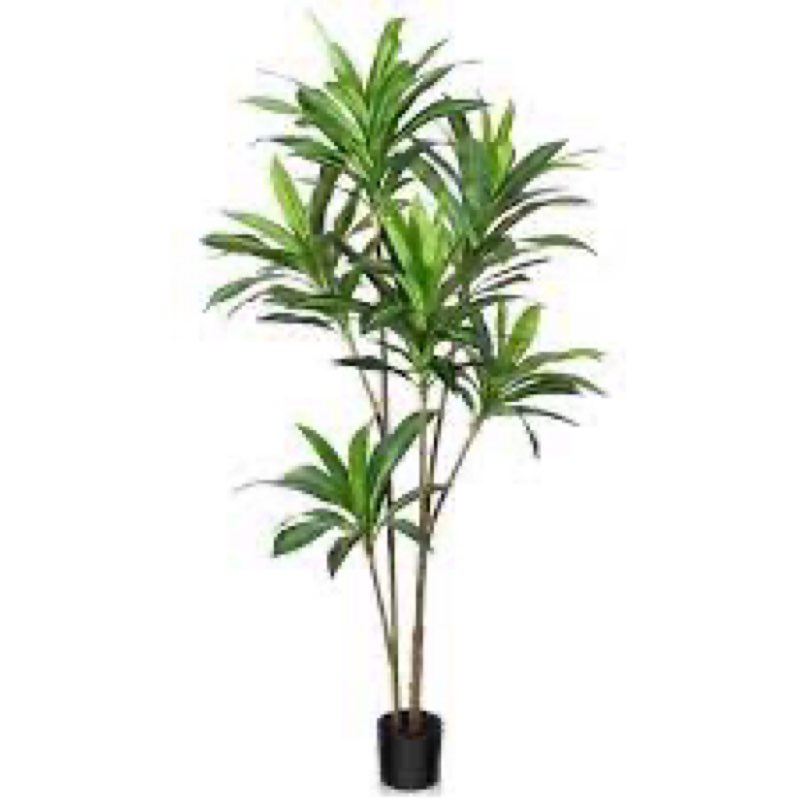 dracaena plant artificial tree 4ft tall fake tropical floor plants potted (real touch) artificial silk tree leaf faux trees black tall planter for home office living room indoor outdoor decor
