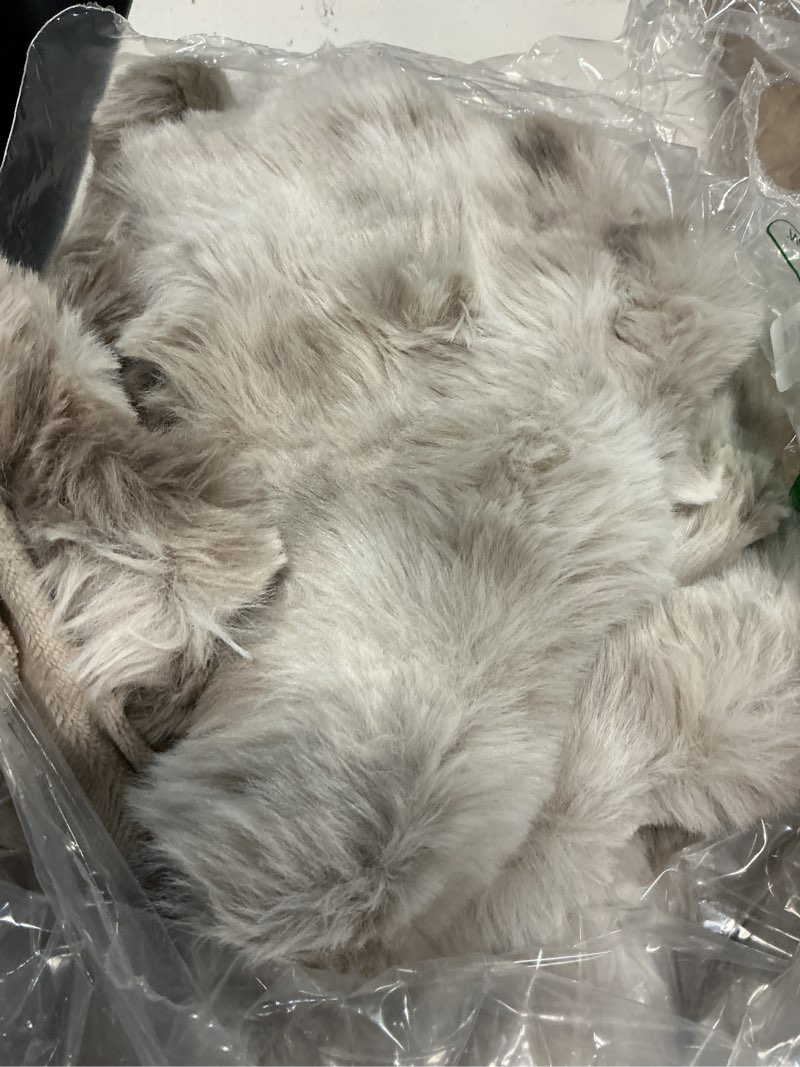 Condition photo showing As Is for fluffy faux rabbit fur throw blanket - soft plush luxury bubble blanket for couch, bed (twin size 60''x80'', tie-dyed beige) tie-dyed beige twin(60''x80'')