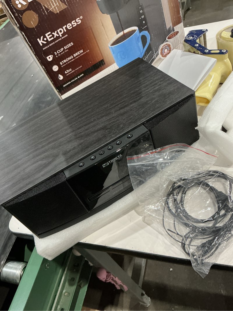 Condition photo showing As Is for vintage bluetooth stereo system for home, thinkya 36w rms micro hifi systems cd player dual 3” bass with bluetooth audio streaming, fm radio, usb port, aux-in, remote control(no clock & alarm) black