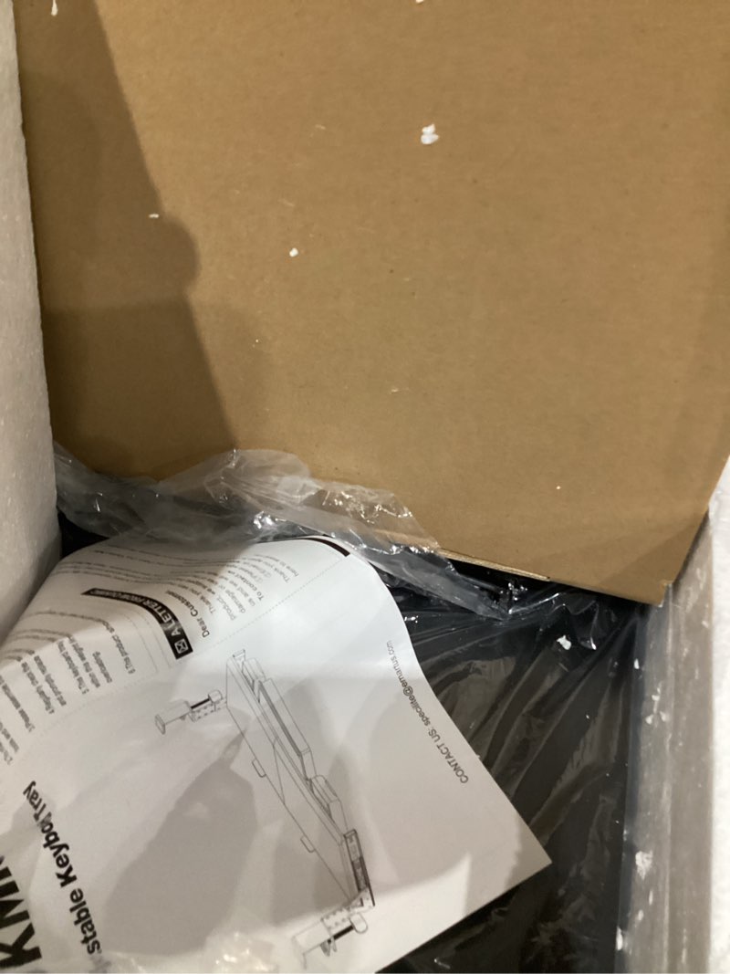 Condition photo showing As Is for Large Height Adjustable Keyboard Tray with Sturdy C-Clamp Mount and Storage Drawer, 27"(31" Including Clamps) x 12" Slide Out Ergonomic Keyboard Trays for Home and Office, Black