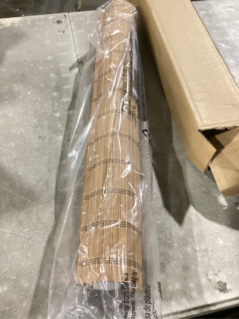 Condition photo showing New/Like New for lazblinds cordless bamboo blinds, bamboo roll up shades for windows, light filtering hanging window blinds, shades for patio indoor/outdoor porch, 24" w x 64" h, brown206 brown 24" w x 64" h