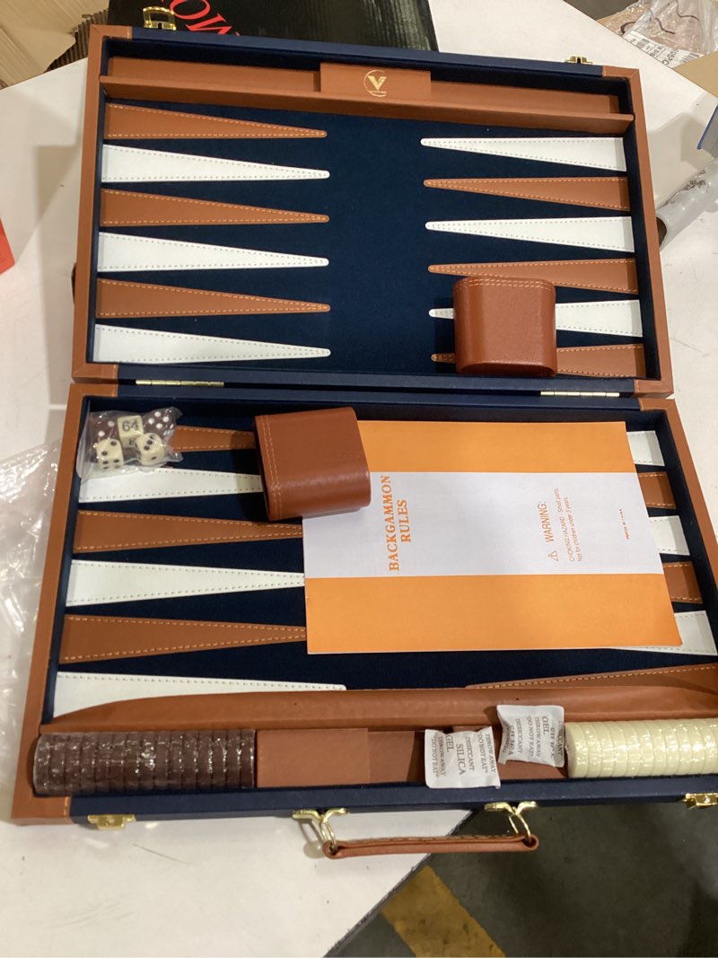 Condition photo showing Good Condition for premium backgammon sets for adults, 17.5 inch large backgammon board games, portable pu leather travel backgammon set - classic board strategy game gifts, blue