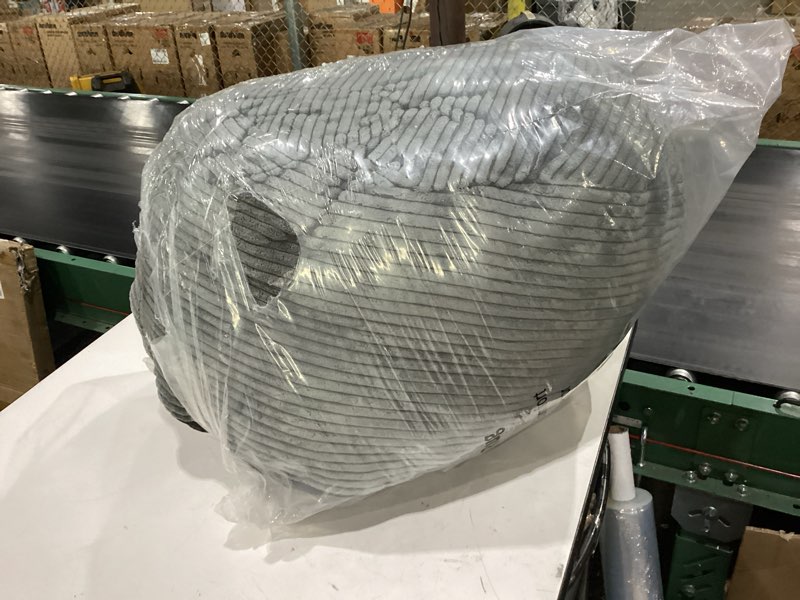 Condition photo showing New/Like New for higogogo round stuffed pouf ottoman, corduroy poufs with foam chunk filling, furry and fluffy pouf foot stool storage ottoman, 20 x 15 floor poufs foot rest for living room, dark grey 20"d x 20"w x 15"h dark grey