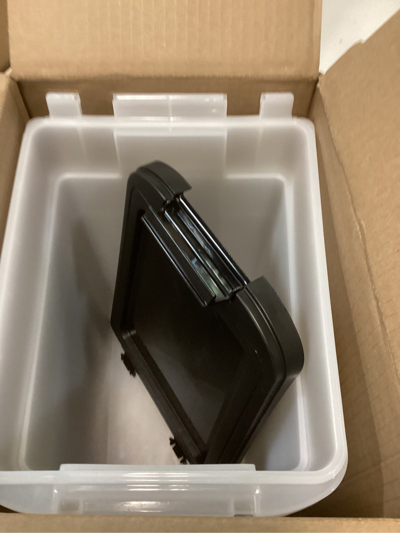 Condition photo showing As Is for IRIS USA Airtight Dog Food Storage Container, Up to 10 lbs Each, 2 Pack, for Dog Cat Bird and Other Pet Food Storage Bin, Keep Fresh, Translucent Body, BPA Free, Clear/Black 10 lbs - 2 Pack Clear/Black