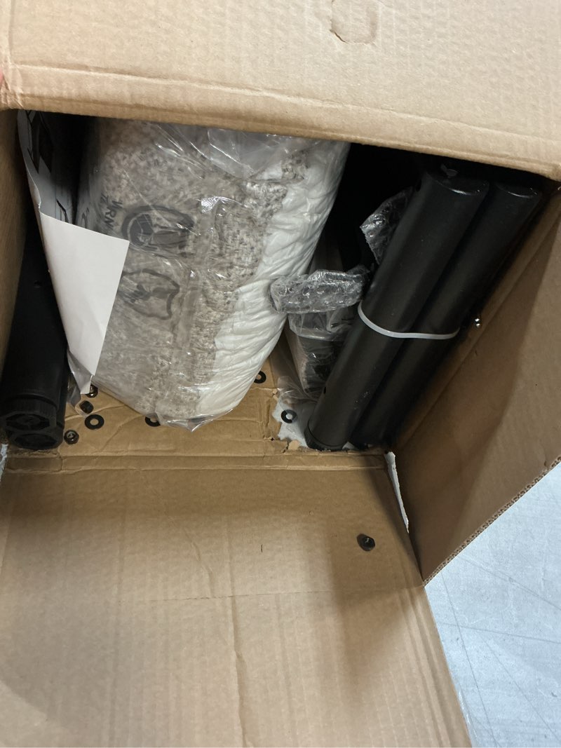 Condition photo showing As Is for HollyHOME Mid Century Modern Accent Chair, Comfy Reading Chair with Soft Cushion, Metal Frame Fabric Large Lazy Chair, Upholstered Lounge Sofa Chairs for Living Room, Bedroom, Balcony, Camel&Blue