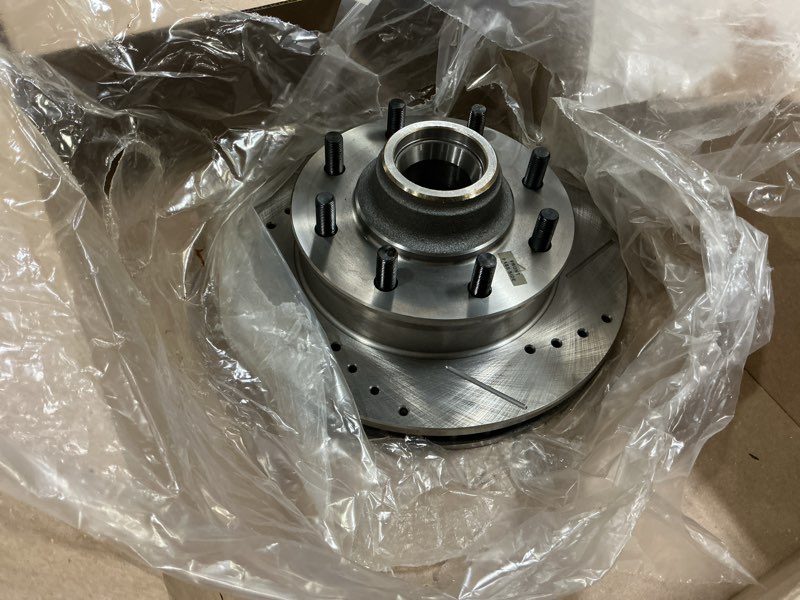 Condition photo showing As Is for powerstop - 96-01 gmc savana 3500 front right evolution drilled & slotted rotor (ar8627xr)