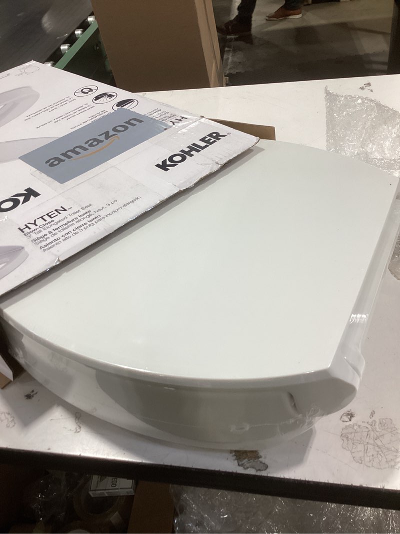 Condition photo showing New/Like New for KOHLER 25875-0 Hyten 3" Height, Elevated Soft Close Elongated Toilet Seat, Contoured Seat with Grip-Tight Bumpers, Quick-Attach Hardware, No Slam Toilet Seat, White White Elongated