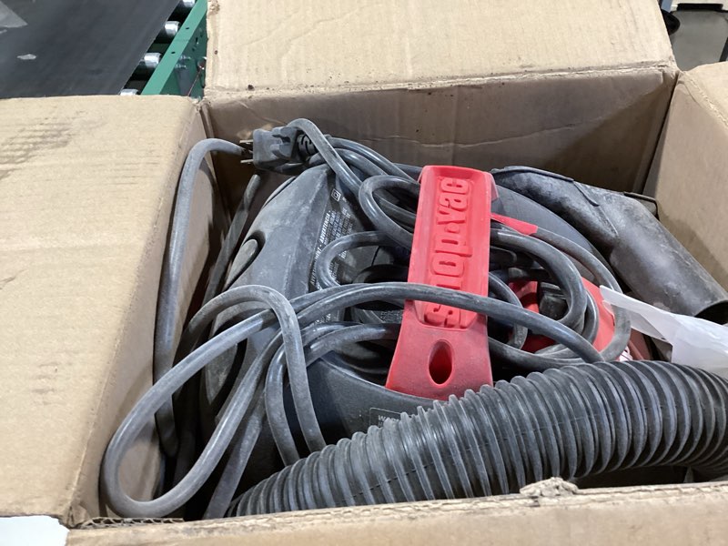 Condition photo showing As Is for shop-vac 9303511 2.5 gallon wet dry vacuum, 2.5 peak hp, 1.25 inch diameter x 4 foot hose, 12 ft cord length, wall mounted, includes filters, ideal for jobsite, garage, car & workshop