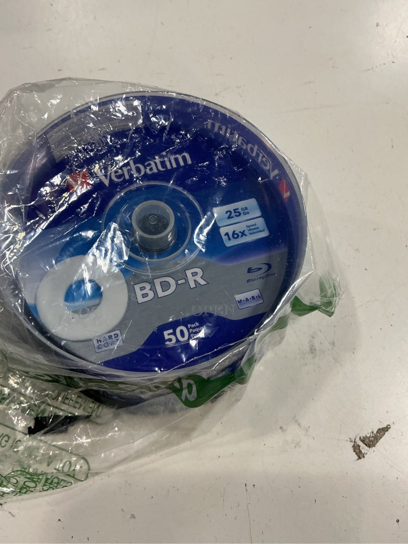 Condition photo showing As Is for verbatim bd-r 25gb 16x blu-ray recordable media disc - 50 pack spindle - 98397 50pk discs 50 pack spindle