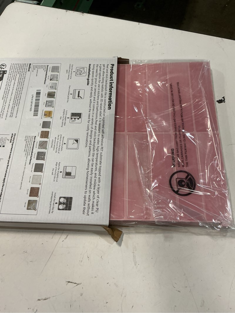 Condition photo showing New/Like New for art3d 11.4 x 9 inch heavy-duty peel and stick backsplash for home décor, 10-pack vinyl wall tiles for kitchen countertop, pink marble pink marble 11.4 x 9 inch