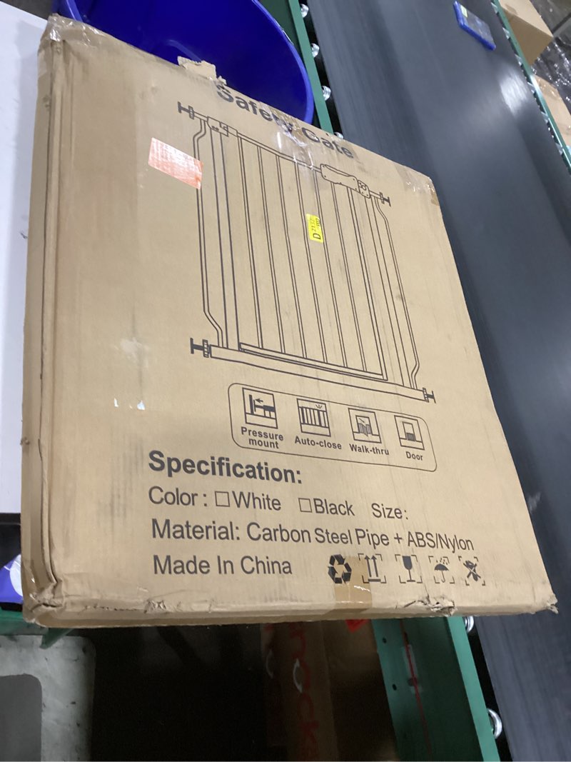 Condition photo showing As Is for Walk Through Black Baby Gate 43.5-48 Inch Wide, Pressure Mounted Safety with Door No Drill, Tension Metal for Dog Cat and Toddler