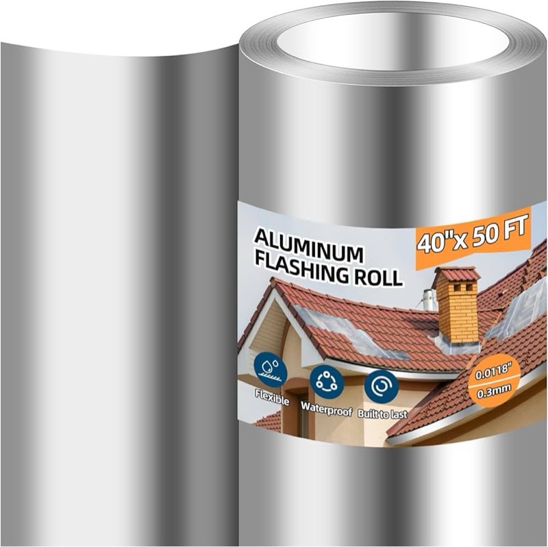 Aluminum Roll Flashing, 40'' x 50' Metal Roofing Roll for Roof and Garden, Prevents Roofing Stains, 0.019-inch/0.3 mm Thickness (26GA) Roof Strip for Moss and Mildew Prevention