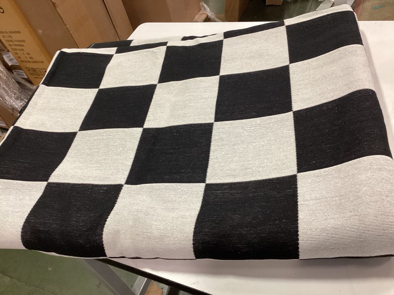 Condition photo showing As Is for Seavish Checkered Rug, 5x8 Ft Black and White Rug Retro Checkerboard Moroccan Rug Lightweight Outdoor Washable Area Rug Carpet Rustic Decor for Living Room Bedroom Kitchen Patio
