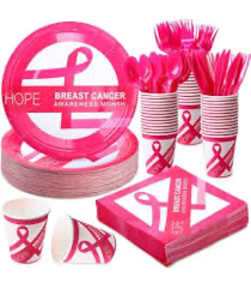 Vesici 300 Pcs Breast Cancer Awareness Party Supplies Pink Ribbon Disposable Paper Plates Napkins an
