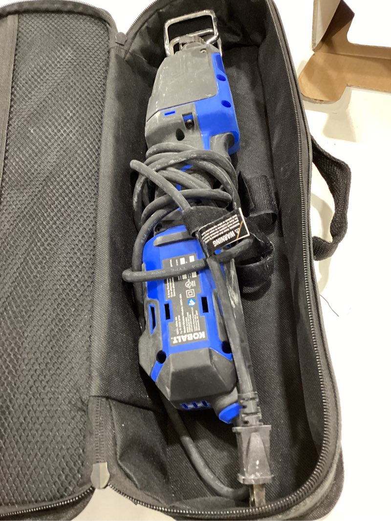 Condition photo showing As Is for kobalt 6-amp variable corded reciprocating saw (charger not included)