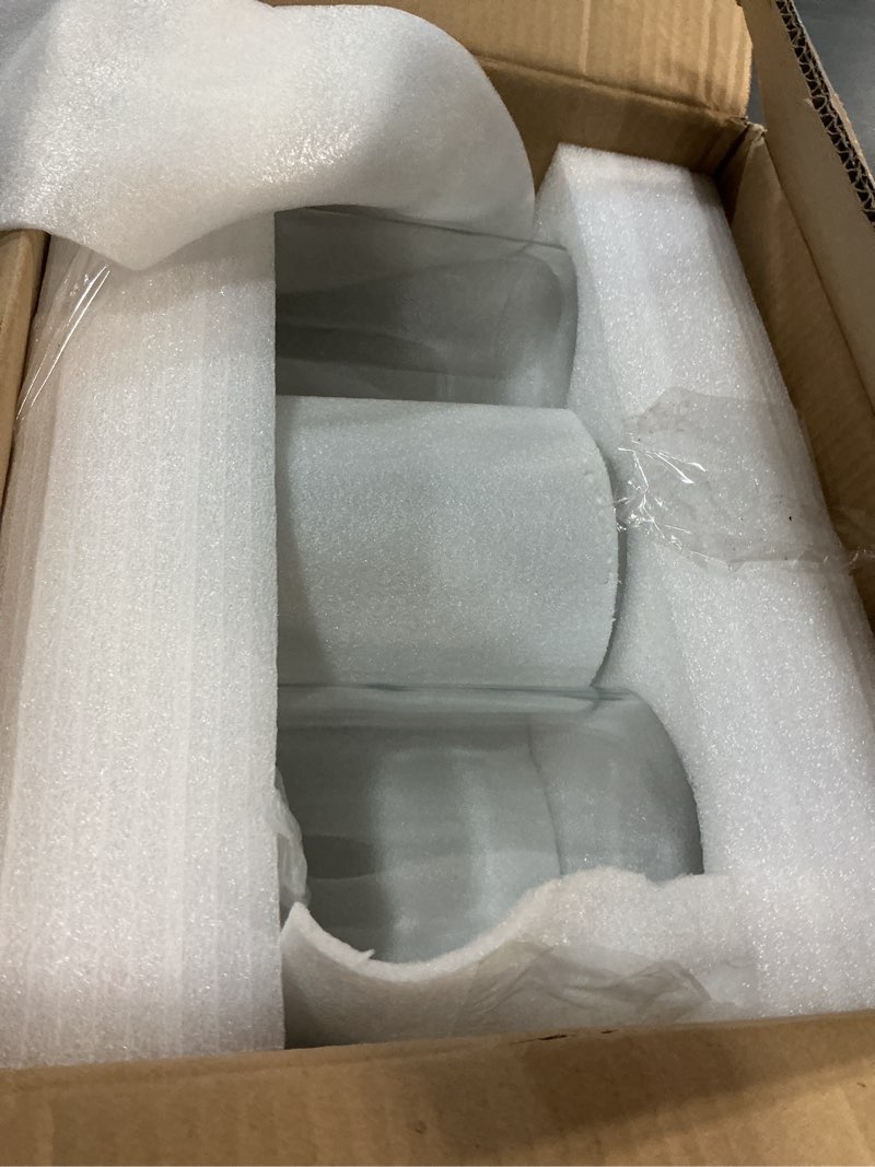 Condition photo showing Good Condition for 6 pcs 50 oz clear glass canister set with stainless steel lids, food storage containers for kitchen & pantry storage, dry foods including flour sugar coffee rice tea spices herbs 50oz