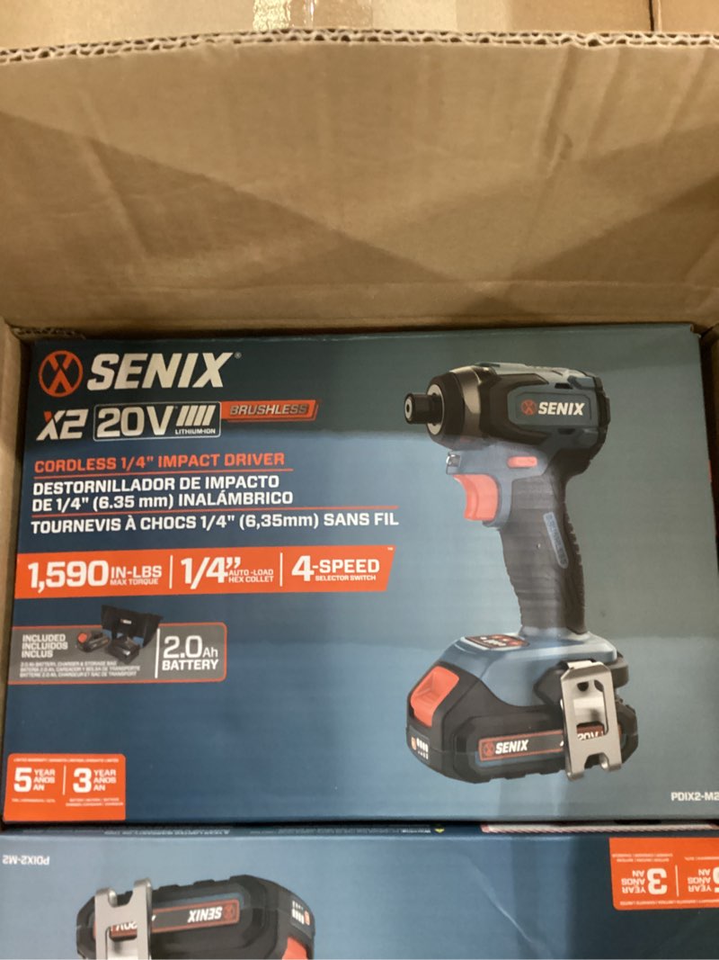 Condition photo showing New/Like New for senix x2 20-volt 1/4-in brushless cordless impact driver (1-battery included, charger included and soft bag included)