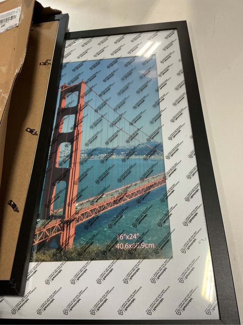 Condition photo showing As Is for PEALSN 16x24 Poster Frame Set of 2, Picture Frames for Wall Decor, Display 12 x 18 Pictures with Mat or 16 x 24 Without Mat for Wall Mounting Display, Black. Black 16x24
