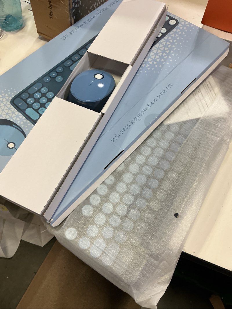 Condition photo showing New/Like New for nowlike wireless keyboard and mouse combo, retro typewriter keyboard with round keycaps, full-size ergonomic, blue, ideal for windows pc, home, office, and college, wireless keyboard mouse combo twilight blue