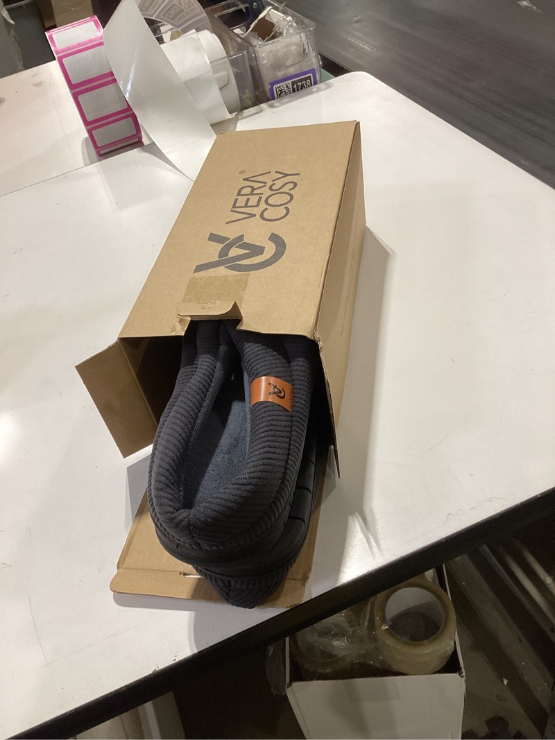 Condition photo showing New/Like New for VeraCosy Men's Moccasin Slippers Comfy Soft Durable Slip-on Indoor Memory Foam House Shoes 11-12 Dark Navy Blue