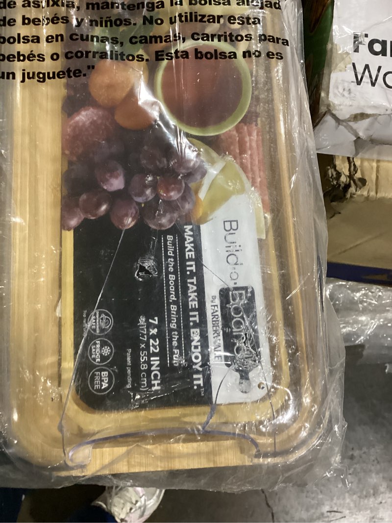 Condition photo showing Good Condition for farberware rectangular build-a-board cutting board with single compartment and clear locking lid for charcuterie, snacks, and more, bamboo